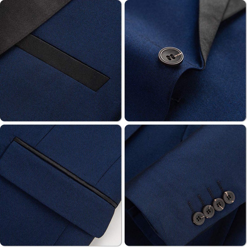 MYS MY'S Mens 3 Piece Tuxedo Set with Bow Tie, Shawl Lapel One Button Jacket Vest & Pants, Slim Fit Suit Prom Party Wedding Tux, Deep Blue - Image 3